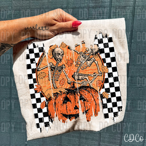 Skeleton Fall Pumpkin Checked Brushstroke 5968 DTF