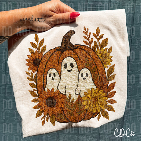 Pumpkin Ghosts Faux Embroidery 6675 DTF