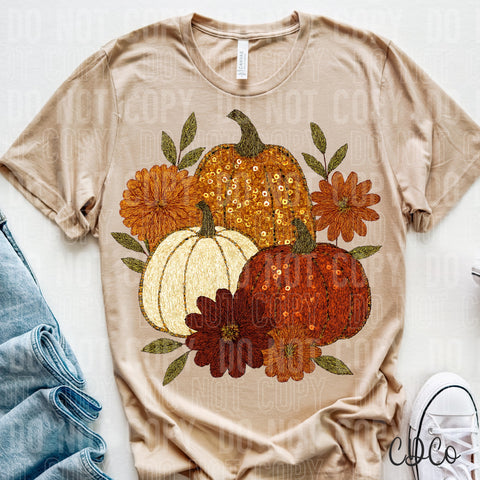 Sequin Pumpkins Fall Faux Embroidery 6678 DTF