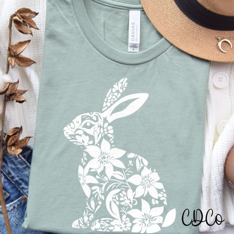 Floral Bunny White 3691 DTF