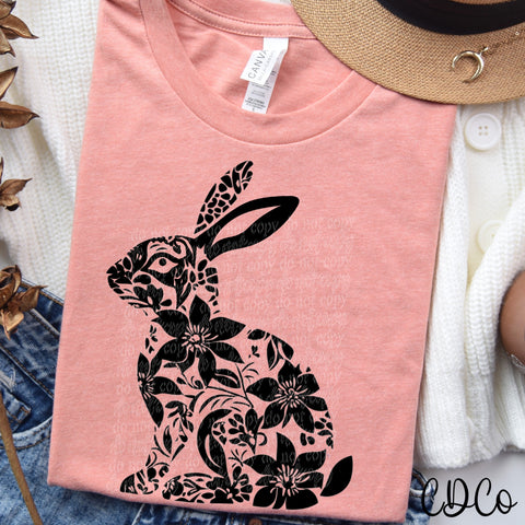 Floral Bunny Black 3690 DTF