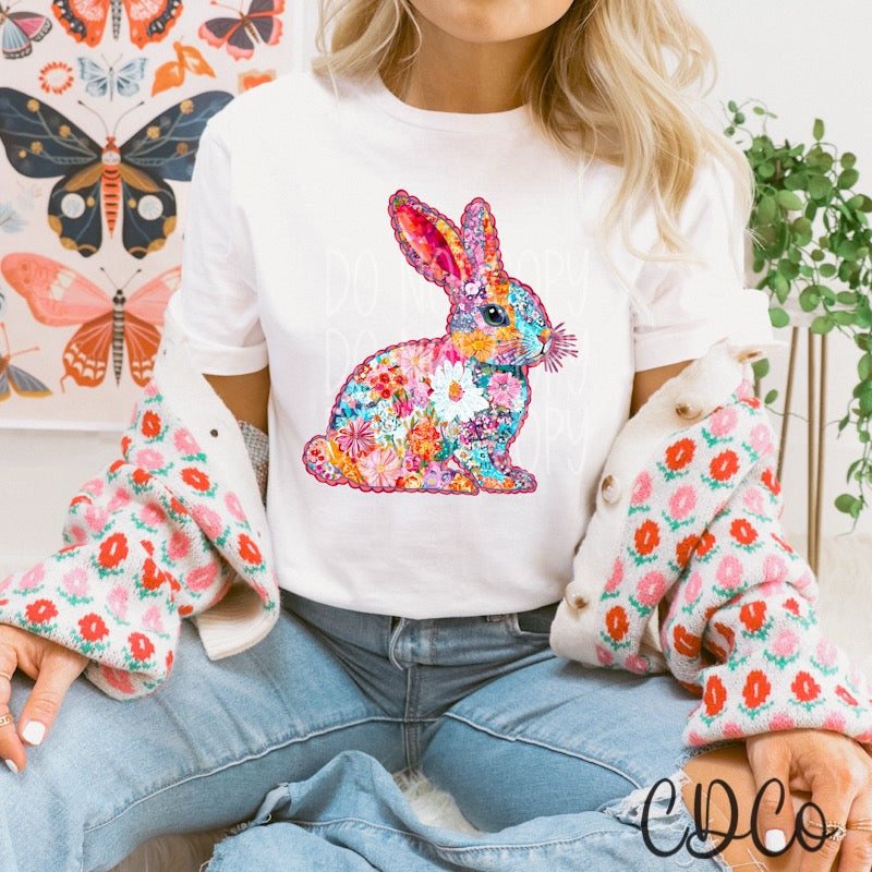 Floral Bunny Scallop Outline 2699 DTF