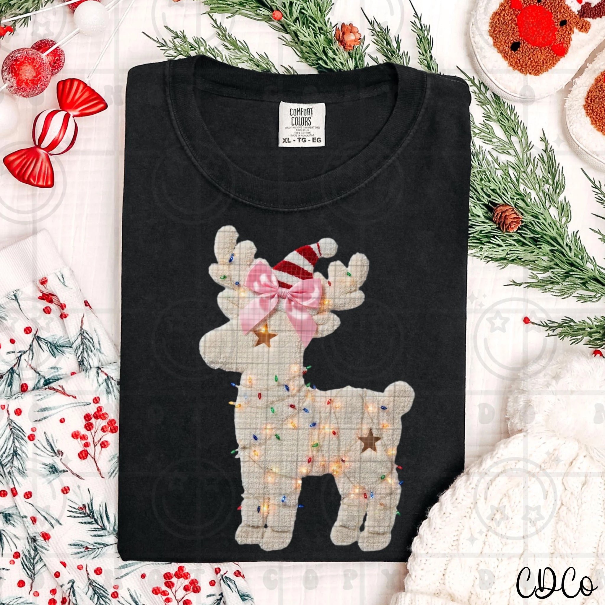 Reindeer Wrapped Lights Faux Accents 10046 DTF