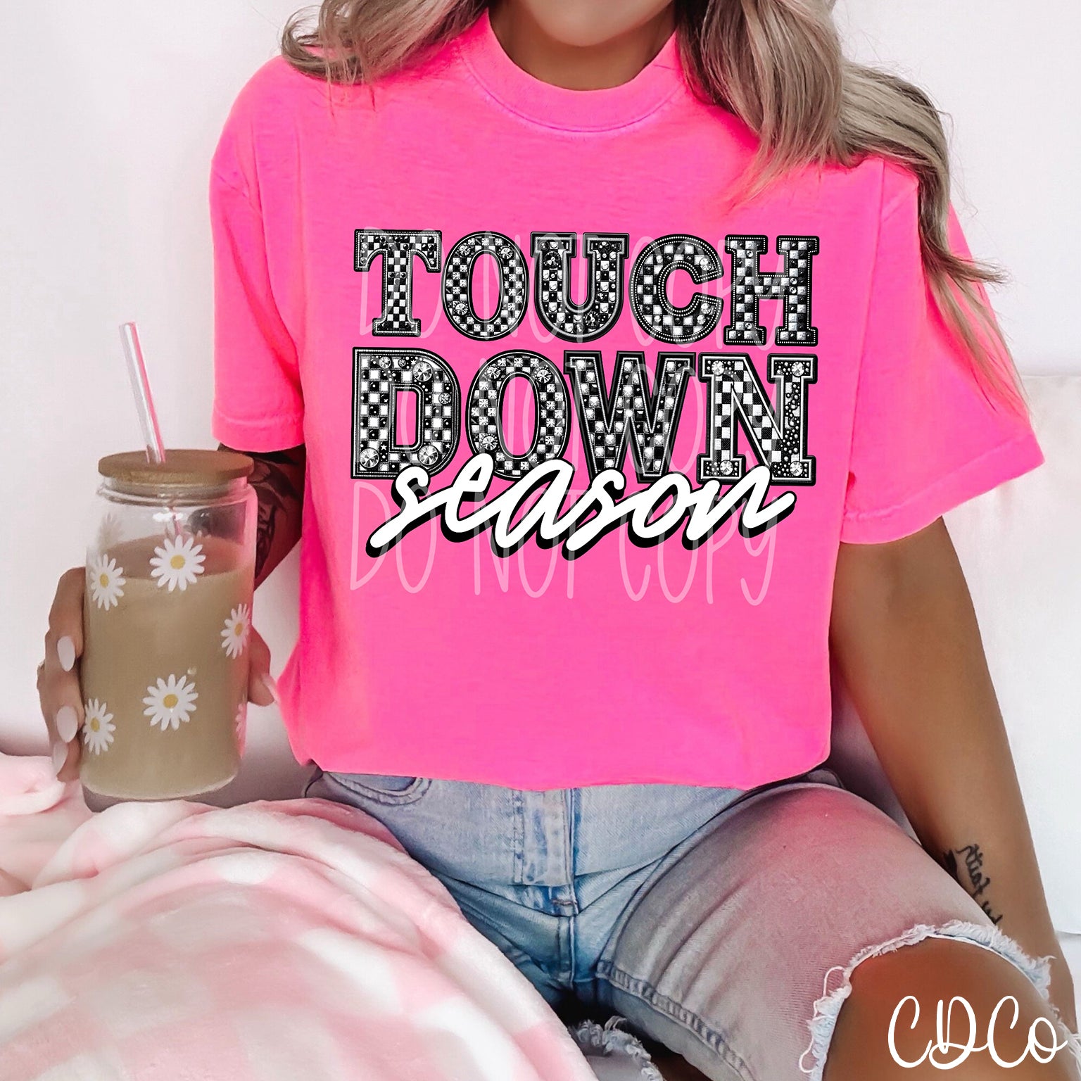 Touchdown Season Checkered Rhinestone DTF