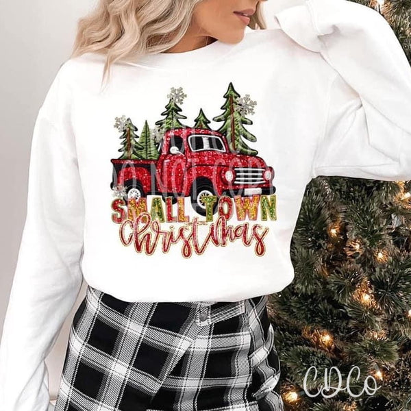 Small Town Christmas Truck Faux Sequin/Embroidery DTF