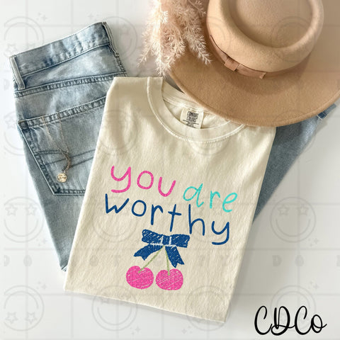 You Are Worthy Cherries Scribble Kid Art 5091 DTF