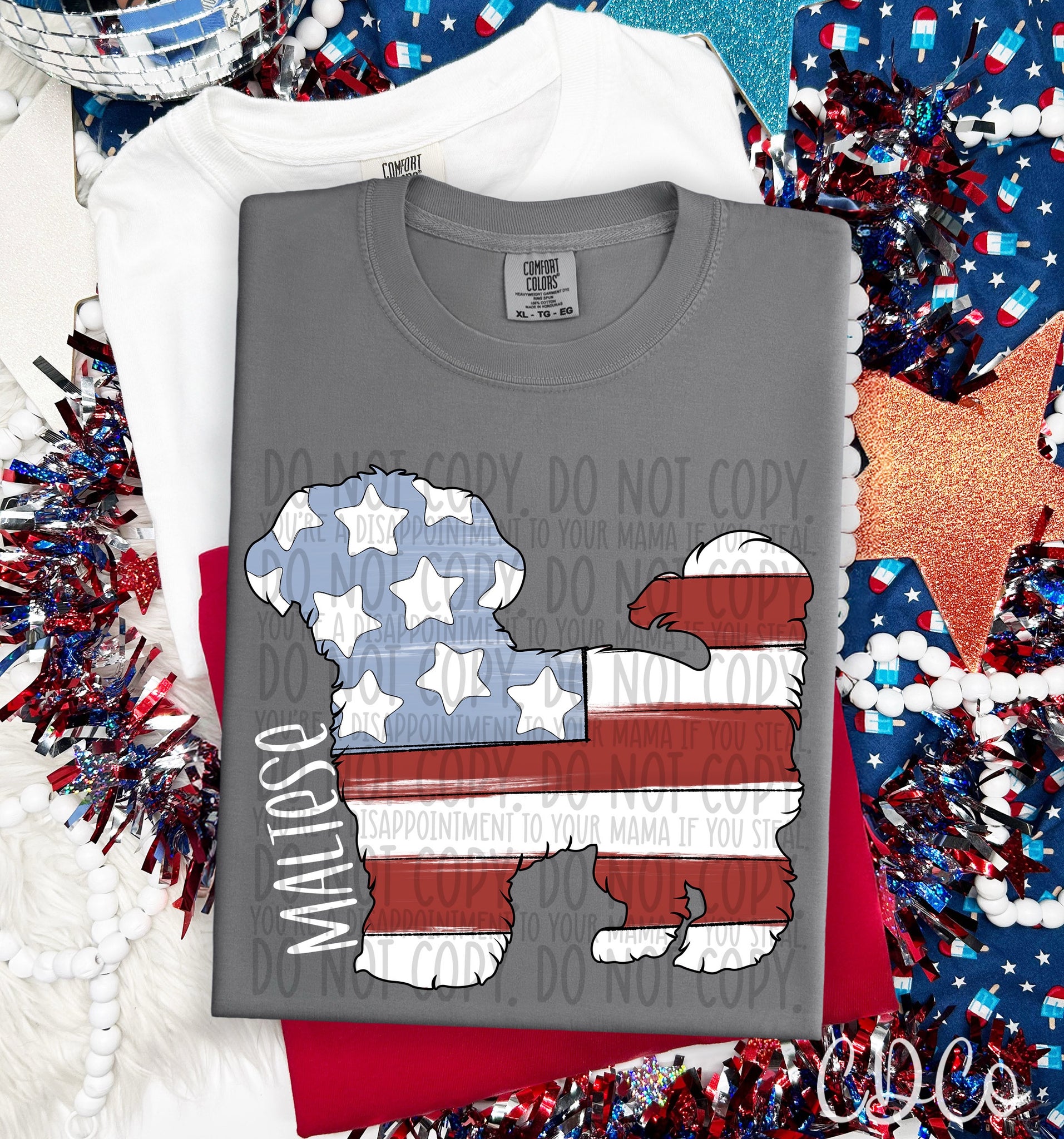 Patriotic Dog White Text 5 of 7 DTF