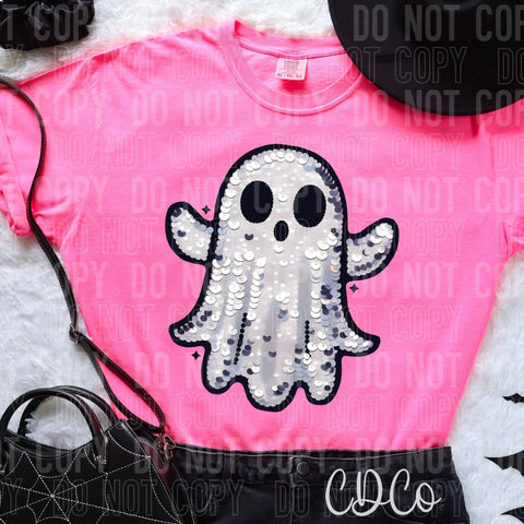 White Black Ghost Faux Sequin DTF