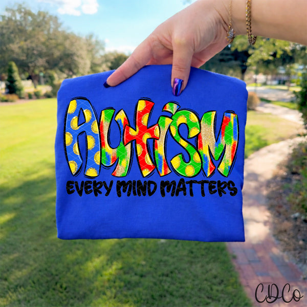 Autism Every Mind Matters Black 10393 DTF - Chase Design Co.