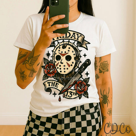 Tattoo JV Friday the 13th Roses Knife 5563 DTF