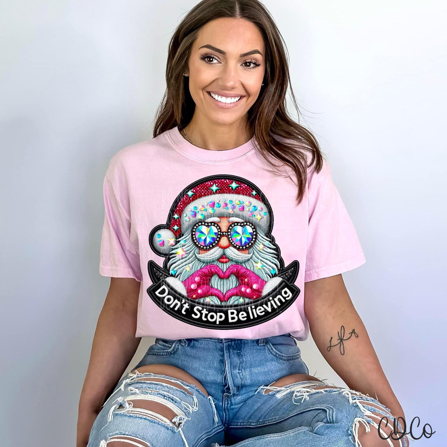 Don't Stop Believing Santa Faux Embroidery DTF