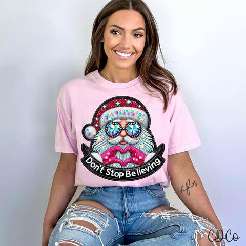 Don't Stop Believing Santa Faux Embroidery DTF