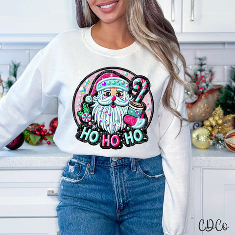 Ho Ho Ho Santa Faux Embroidery DTF