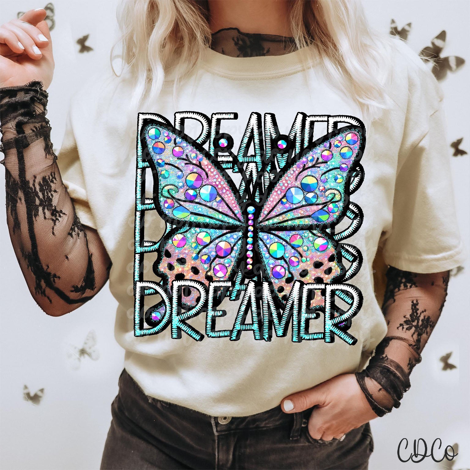 Dreamer Faux Rhinestone Butterfly DTF