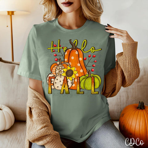 Hello Fall Polka Dot Pumpkins 2084 DTF