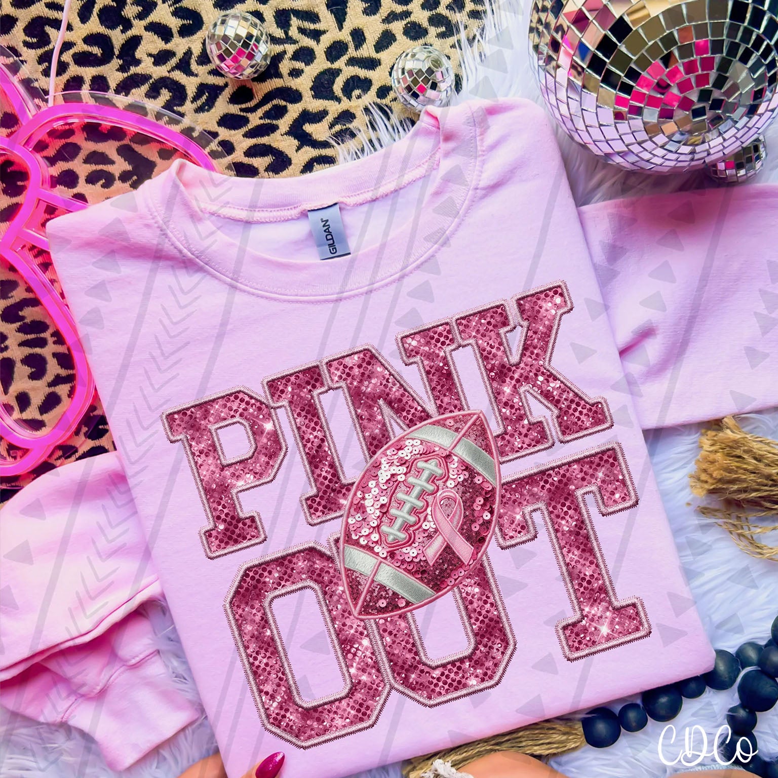 Faux Embroidery Pink Out Football DTF