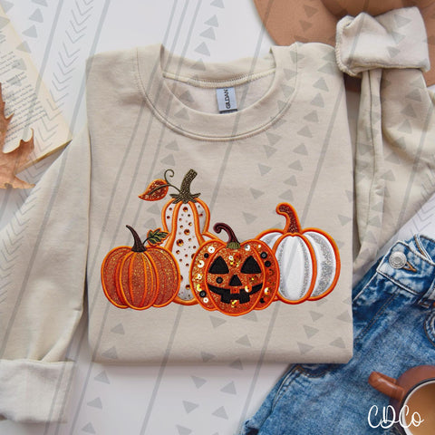 Faux Embroidery Pumpkins Jack O Lantern DTF