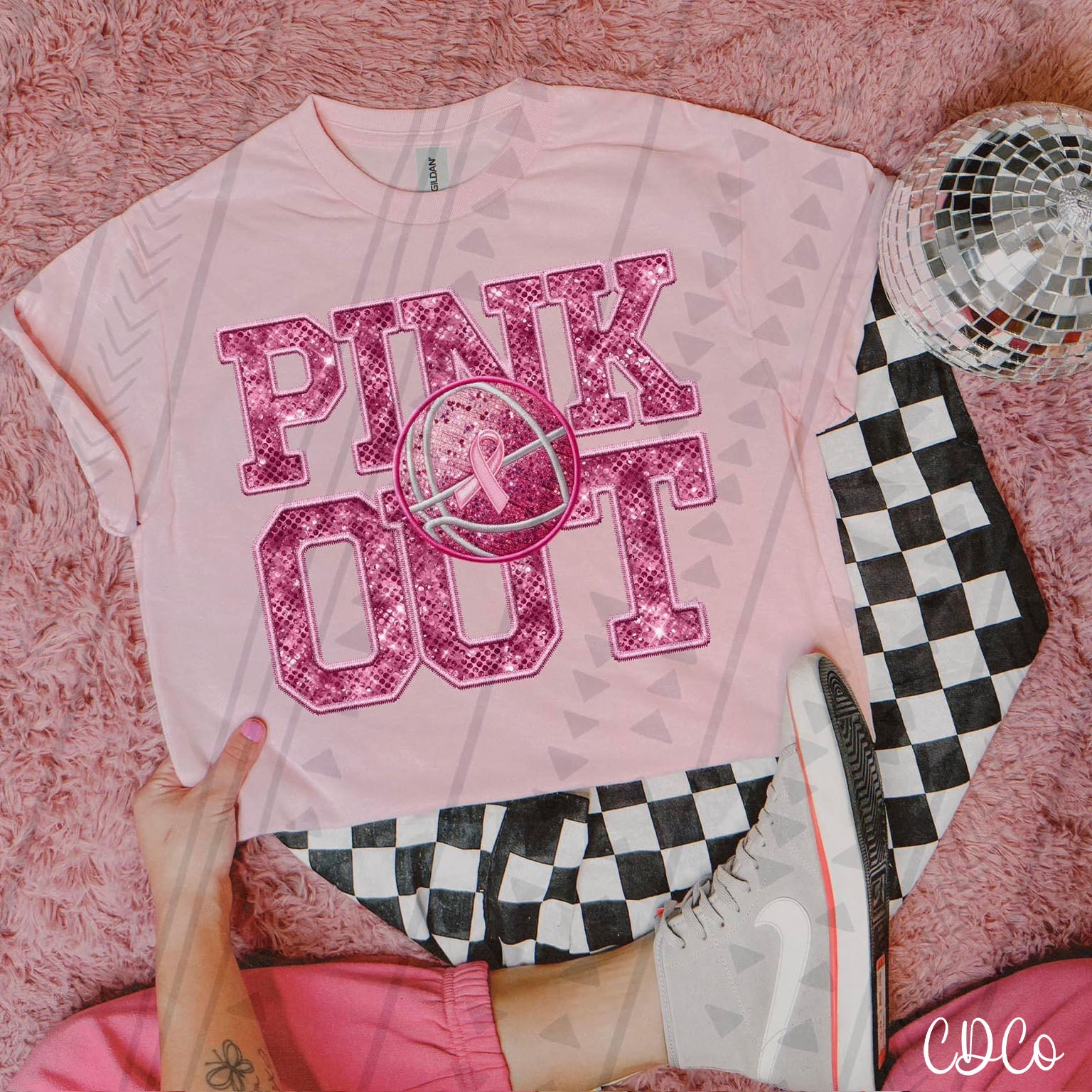 Faux Embroidery Pink Out Basketball DTF