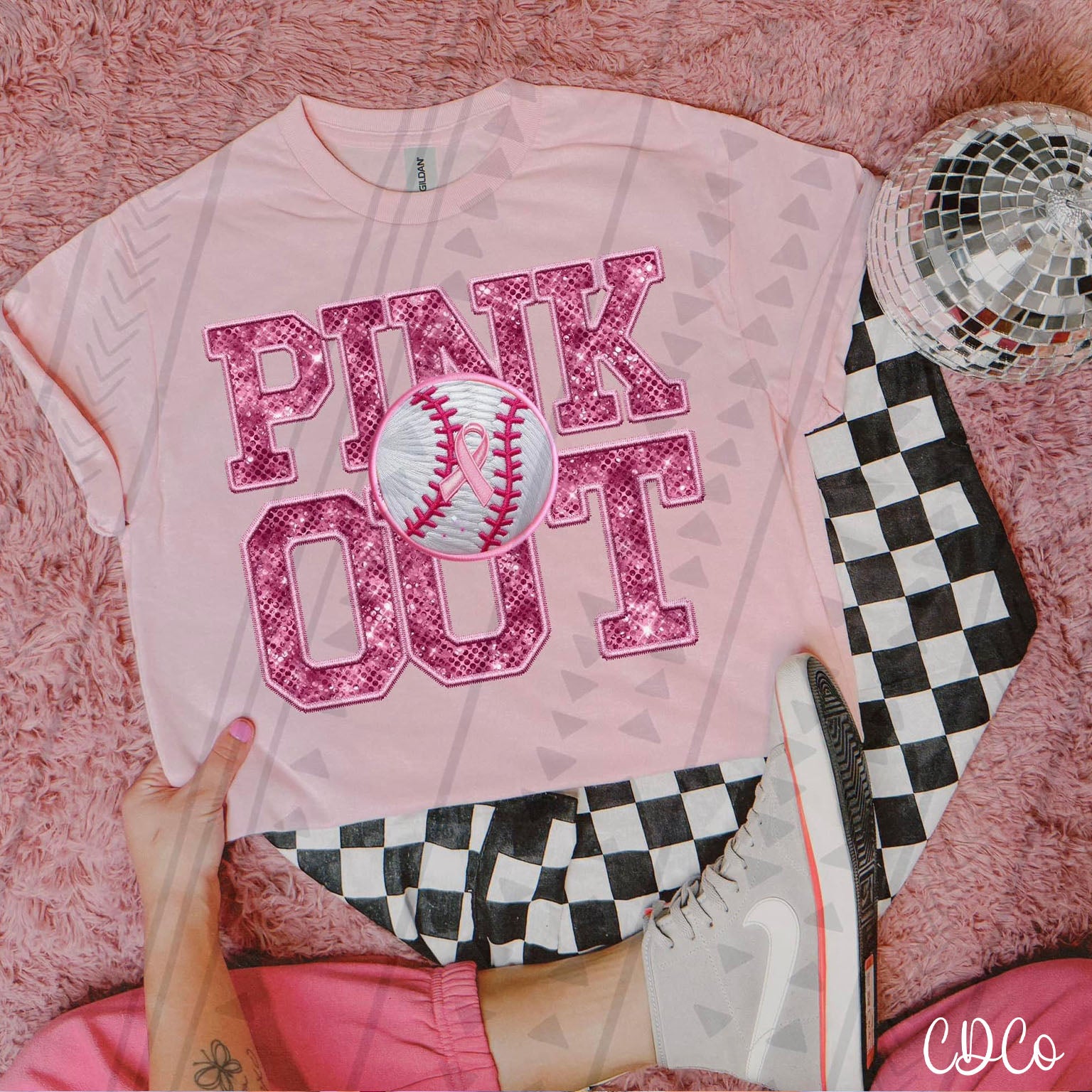 Faux Embroidery Pink Out Baseball DTF