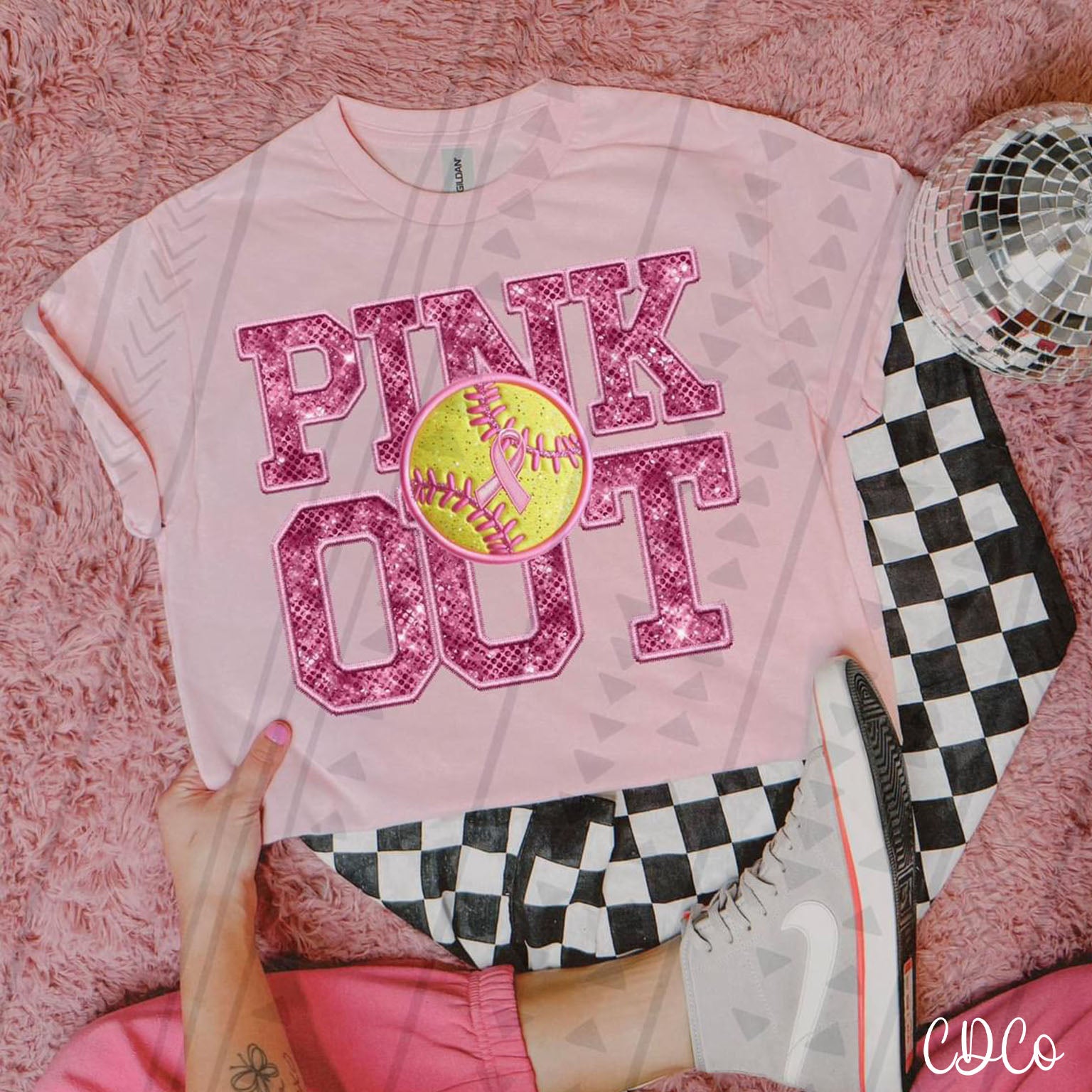 Faux Embroidery Pink Out Softball DTF