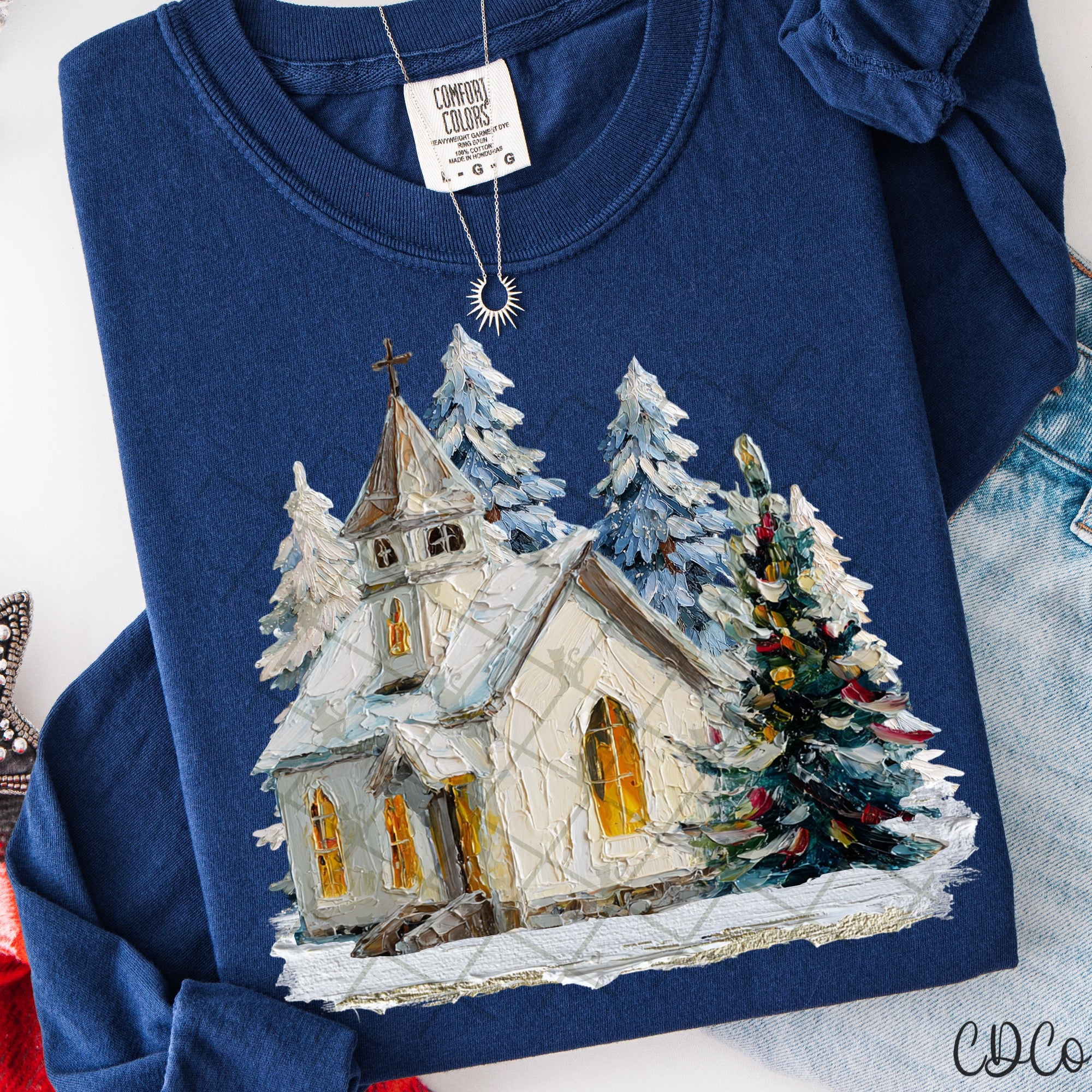 Hand Painted Christmas Church -  7913 DTF