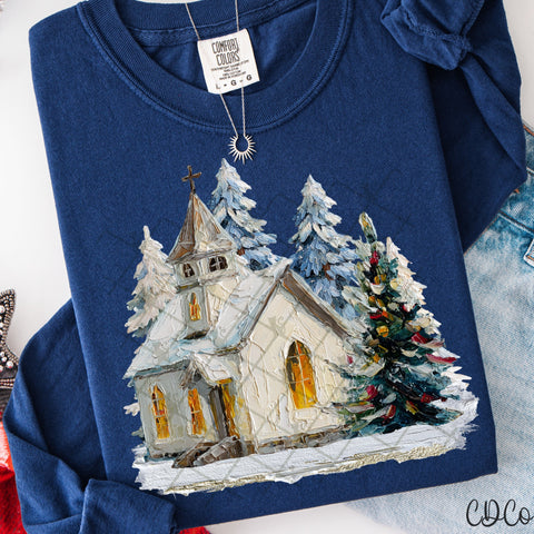 Hand Painted Christmas Church -  7913 DTF