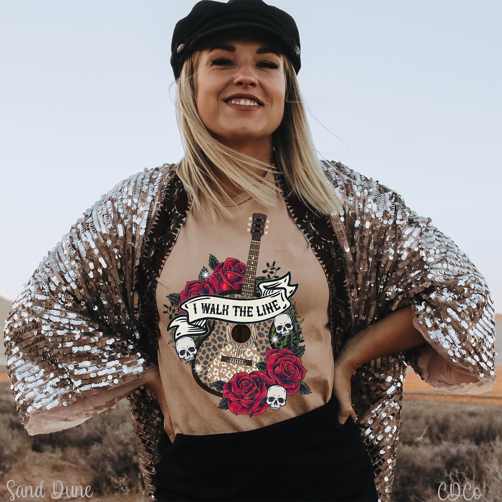 I Walk the Line Guitar Roses DTF