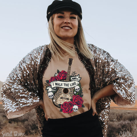 I Walk the Line Guitar Roses DTF