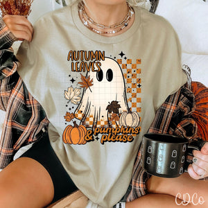 Autumn Leaves & Pumpkins Please Checkered Ghost  7541 DTF