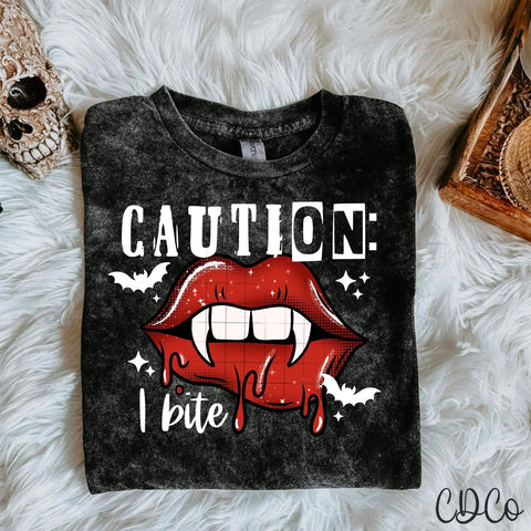 Caution I Bite / White - 7609 DTF