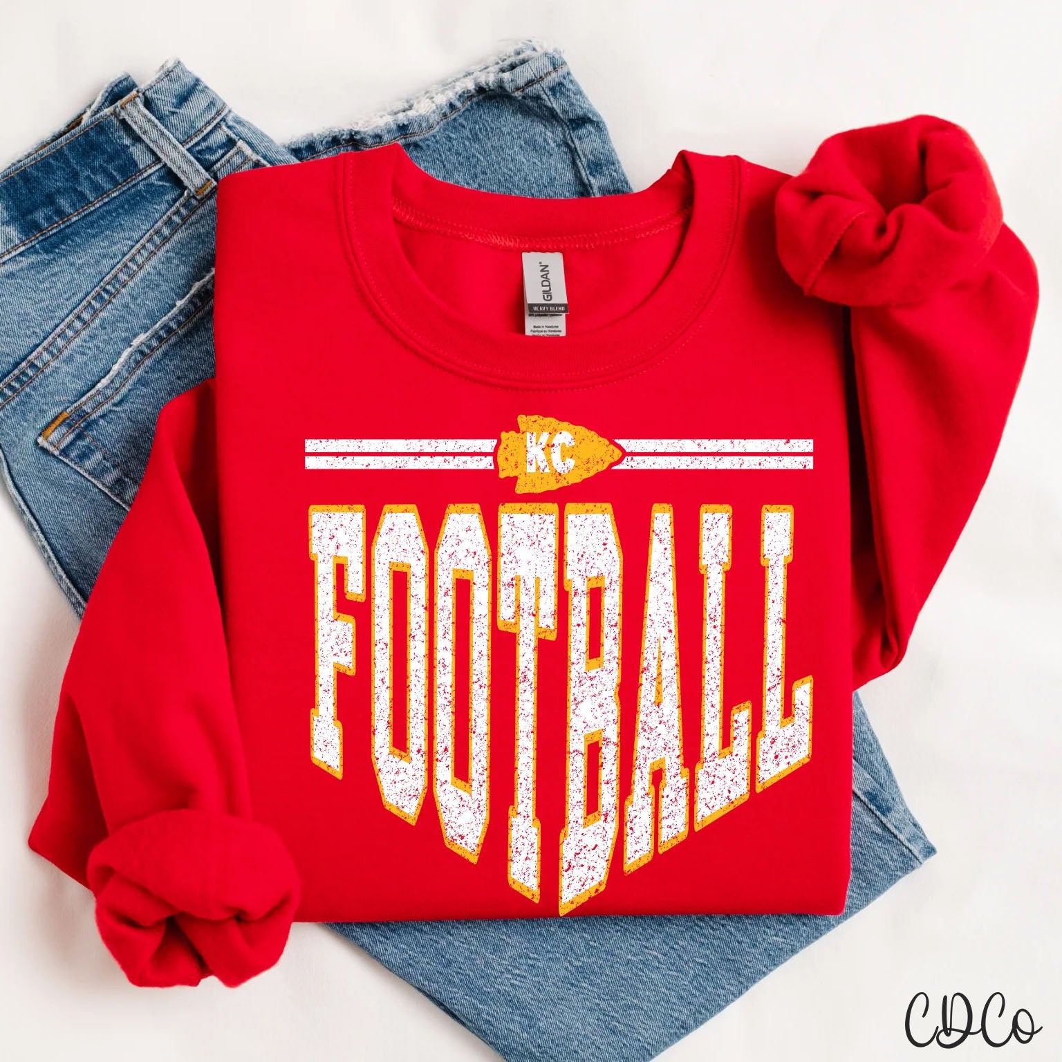 KC Football Tall Grunge White Yellow 3572 DTF