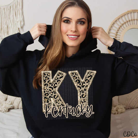 Leopard Faux Embroidery & Glitter States DTF (KY-NY)
