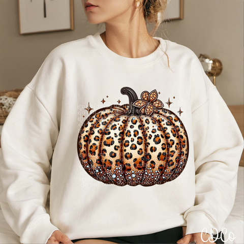 Leopard Faux Bling Pumpkin DTF