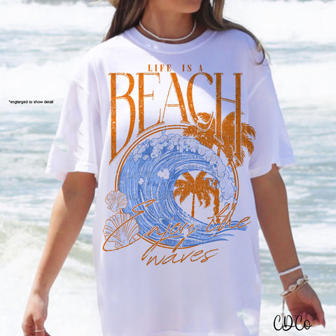 Life is a Beach Enjoy the Waves Orange DTF
