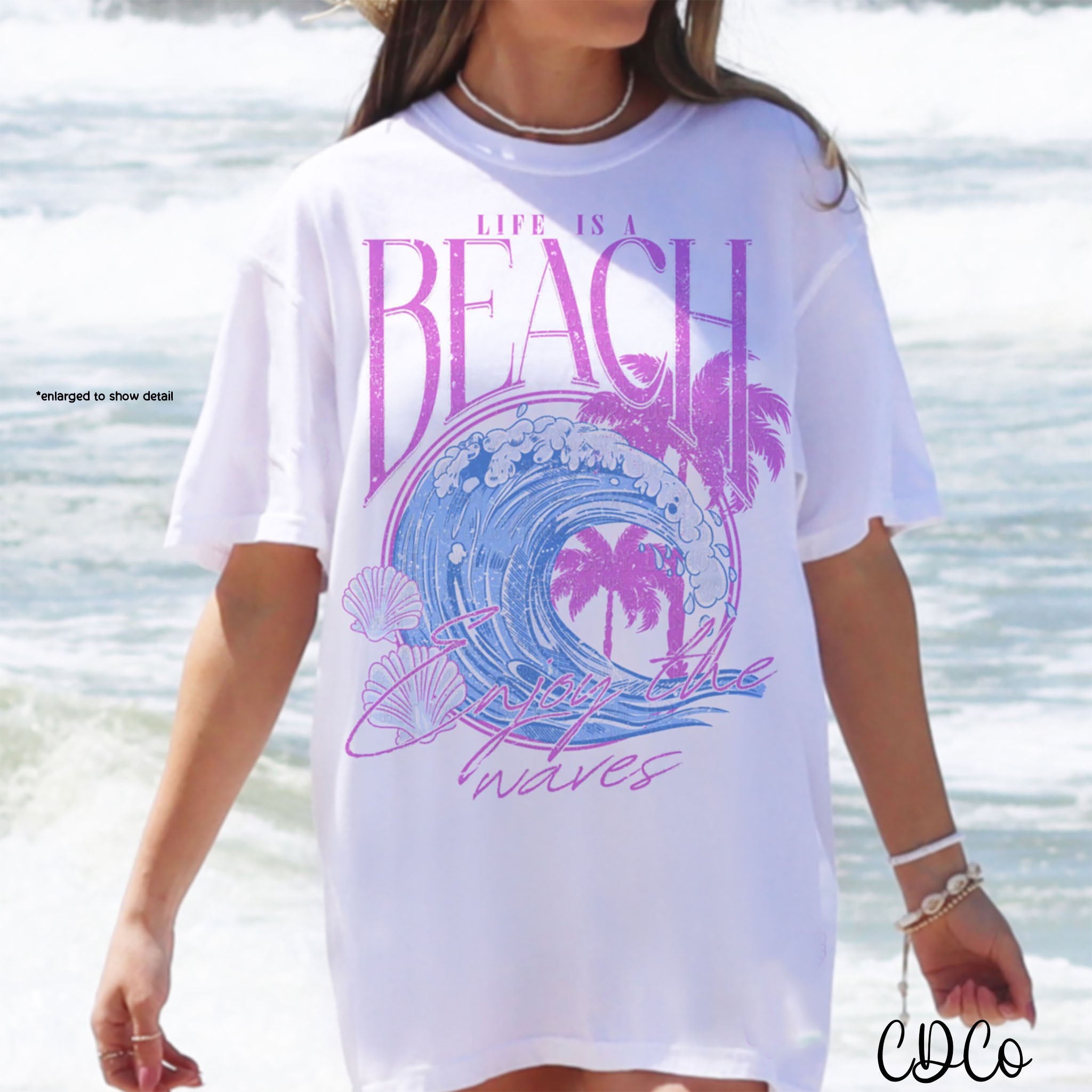 Life is a Beach Enjoy the Waves Pink DTF