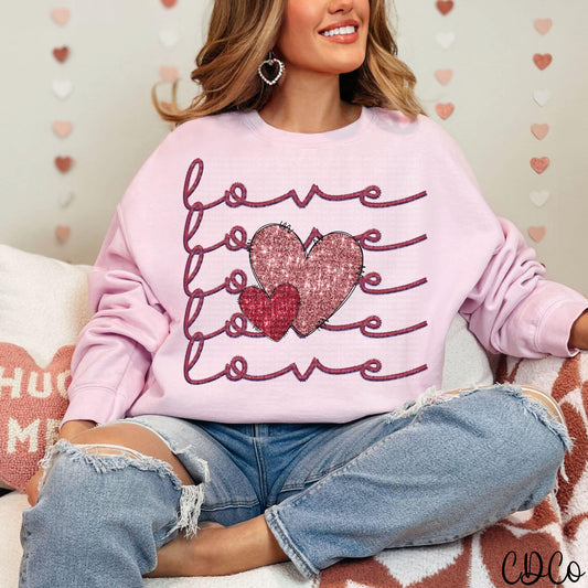 Love Stacked Faux Embroidery Sparkle DTF