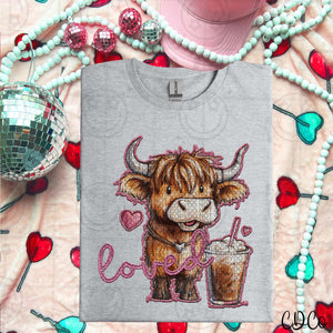 Loved Highland Cow Drink Faux Emb 3511 DTF