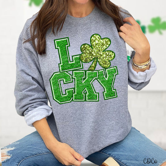 Lucky Faux Chenille Sequin Patch Shamrock DTF