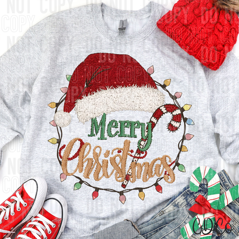 Merry Christmas Santa Hat Faux Embroidery 6762 DTF