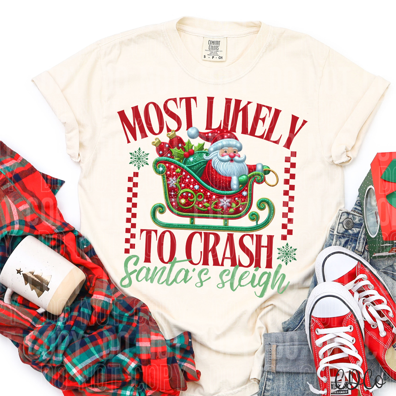 Most Likely To Crash Santa's Sleigh Faux Accents 3010 DTF