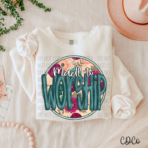 Made To Worship Floral Teal Round 4025 DTF