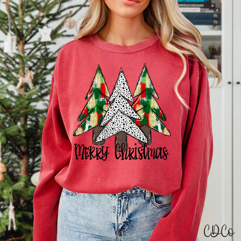 Merry Christmas Trees Red Green Gold Dot 2223 DTF