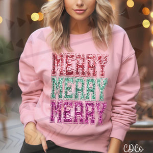 Merry Faux Sequin Stacked DTF