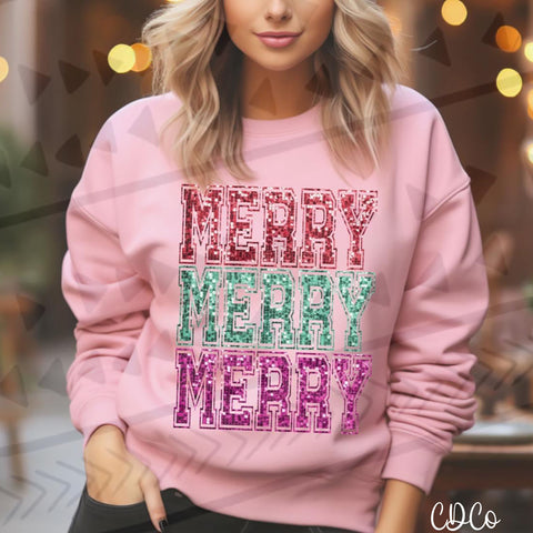 Merry Faux Sequin Stacked DTF