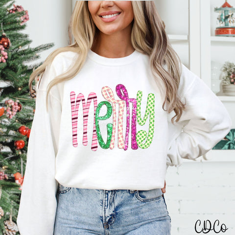Merry Faux Glitter Applique DTF