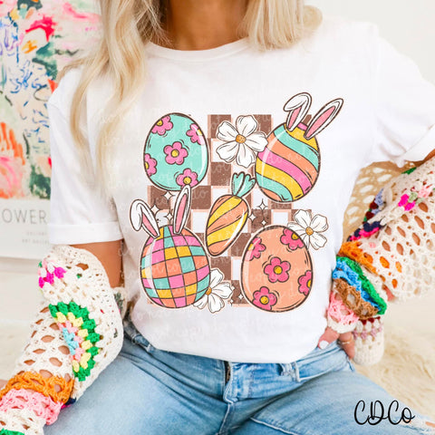 Muted Retro Easter Eggs Brown Checked 2841 DTF
