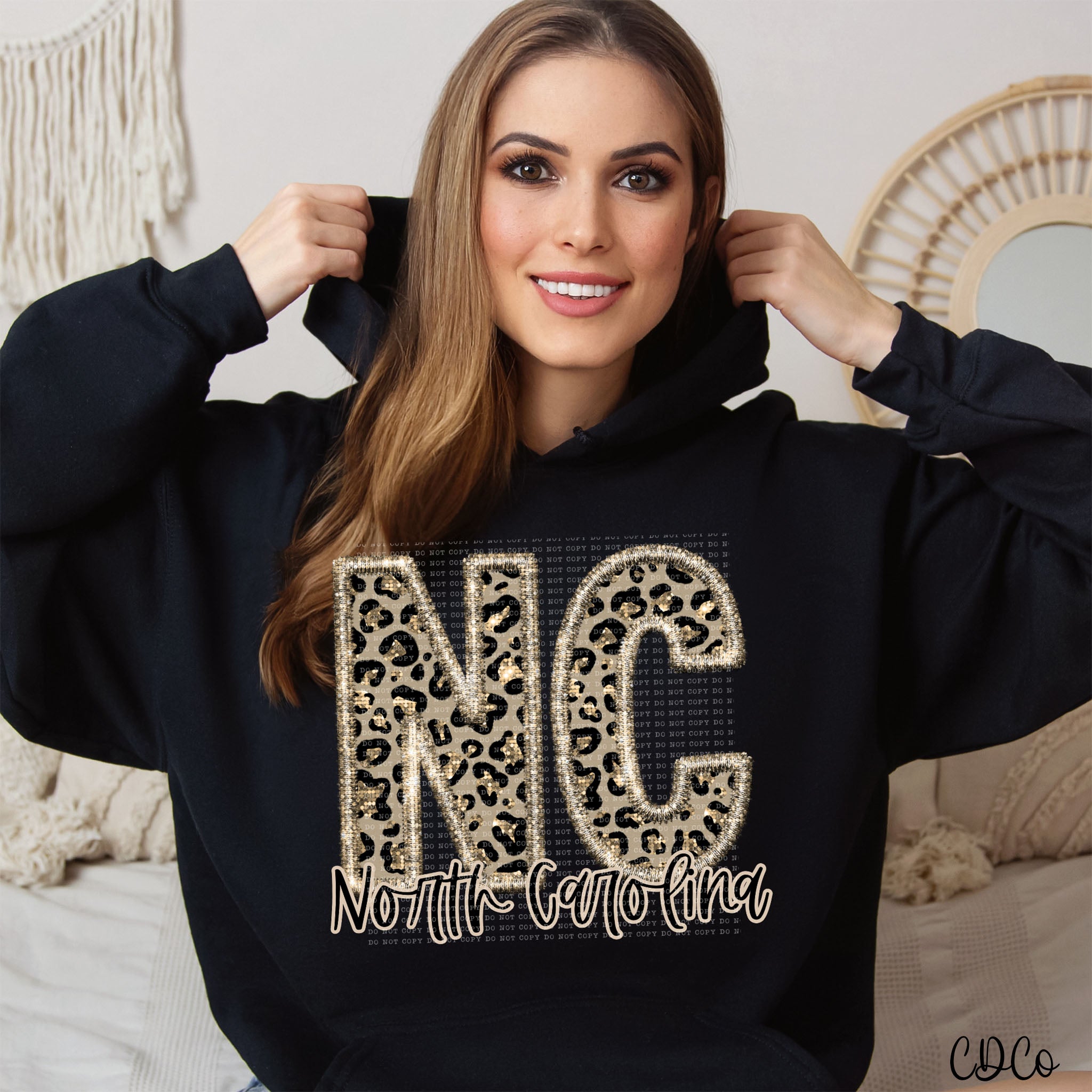 Leopard Faux Embroidery & Glitter States DTF (NC-WV)