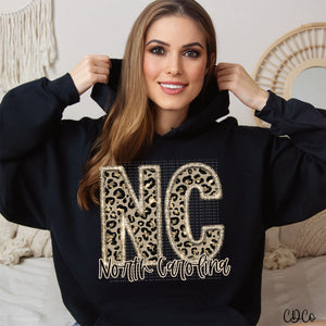 Leopard Faux Embroidery & Glitter States DTF (NC-WV)