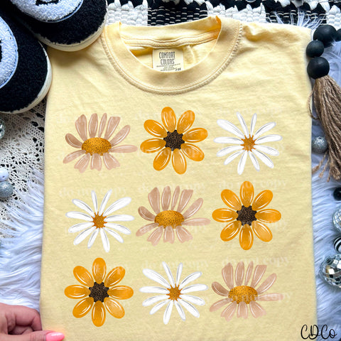 Neutral Painted Flowers Grid DTF