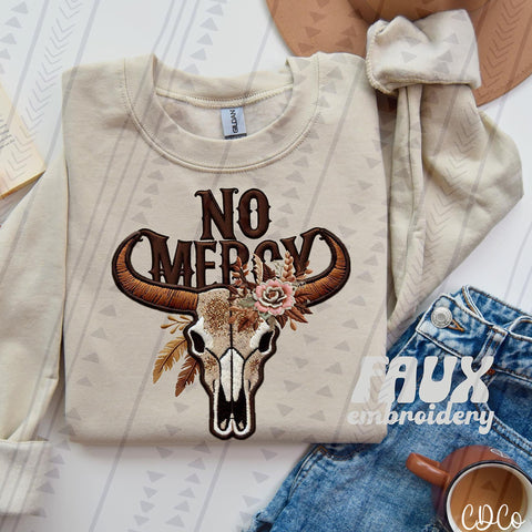 No Mercy Bull Skull Faux Embroidery 2006 DTF